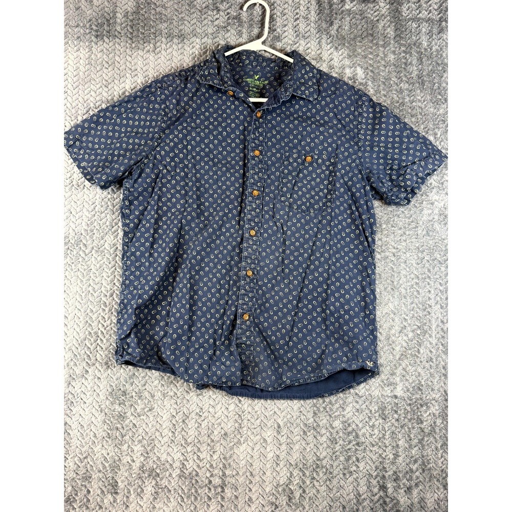 American Eagle Outfitters Shirt Mens Large Blue Geometric Slim Cotton Button Up